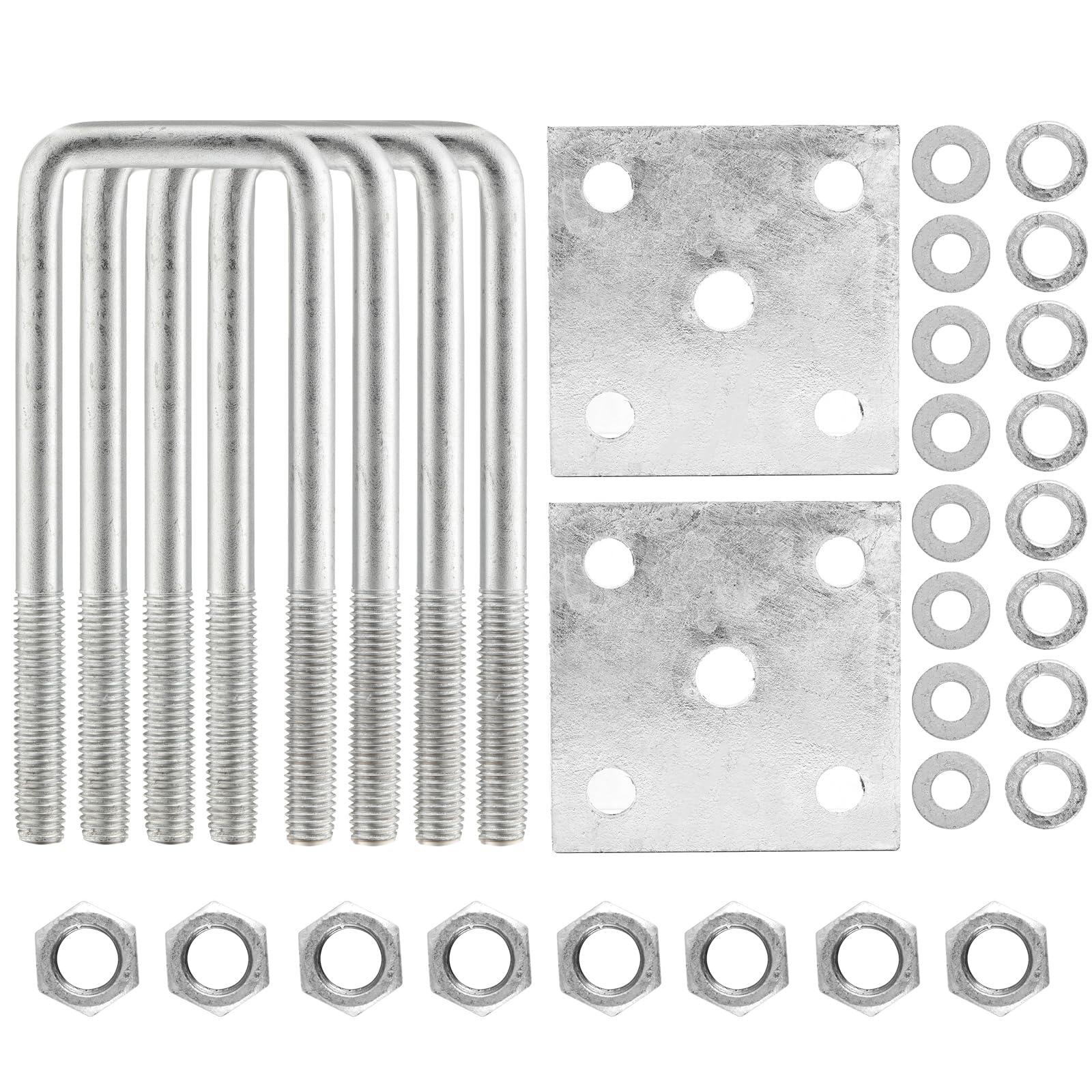 Hot-dip Galvanized Zinc Square U Bolt Kit for Boat Trailer Axle Leaf Springs, for 2x2 Axle - 5 1/4'' Long,2 inch Wide Square U-B